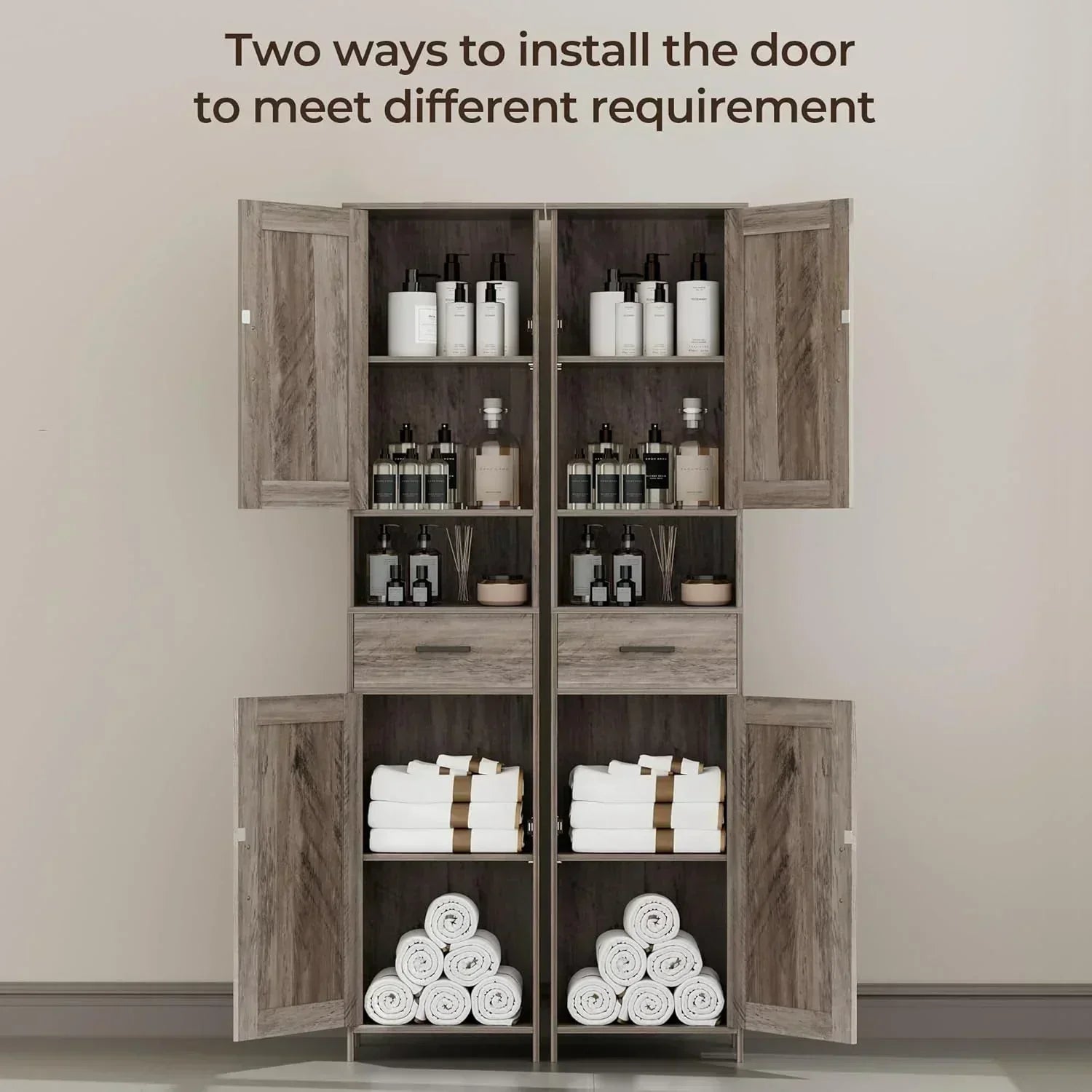 Homhedy 67" H Tall Bathroom Storage Cabinet with 2 Barn Doors and 1 Drawer Narrow Storage Unit