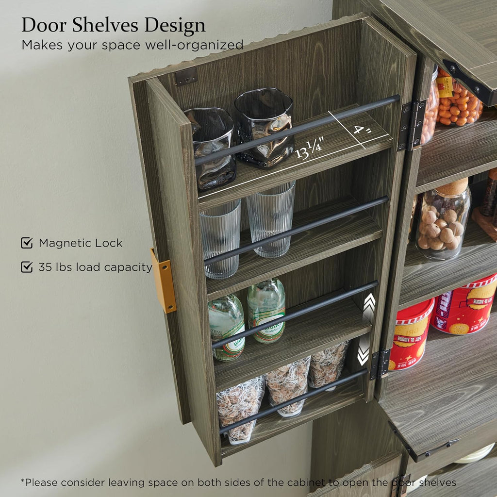Fluted Pantry Cabinet 72" Tall Modern Storage Cabinet with 4 Doors Organizer Drawer