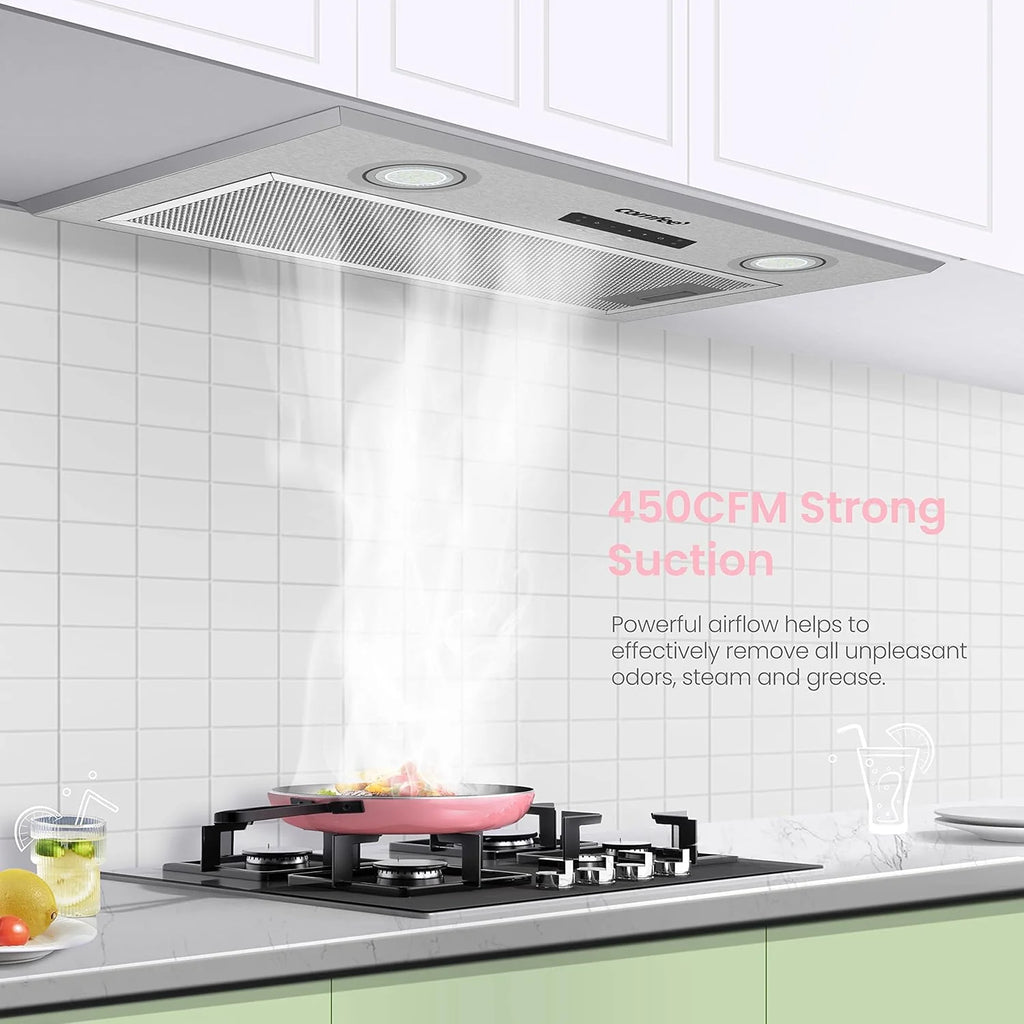 Comfee 30" Under Cabinet Ducted/Ductless Convertible Slim Vent Durable Stainless Steel Kitchen Reusable Filter