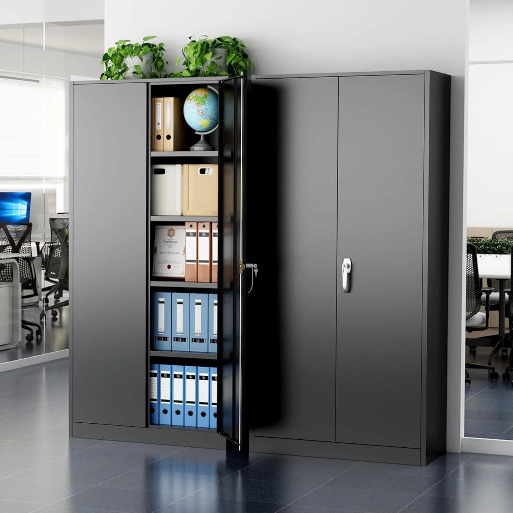 Greenvelly Metal Storage Cabinet, 72" Black Locking Metal Cabinet with 2 Doors and 4 Adjustable Shelves, Lockable Garage Storage Cabinets for Home Office, Garage, Kitchen, Living Room