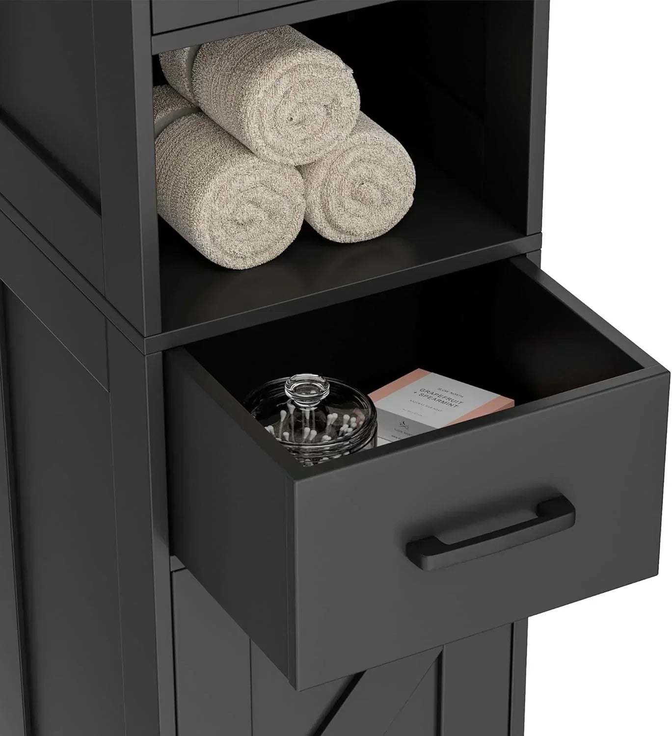 Homhedy 67" H Tall Bathroom Storage Cabinet with 2 Barn Doors and 1 Drawer Narrow Storage Unit
